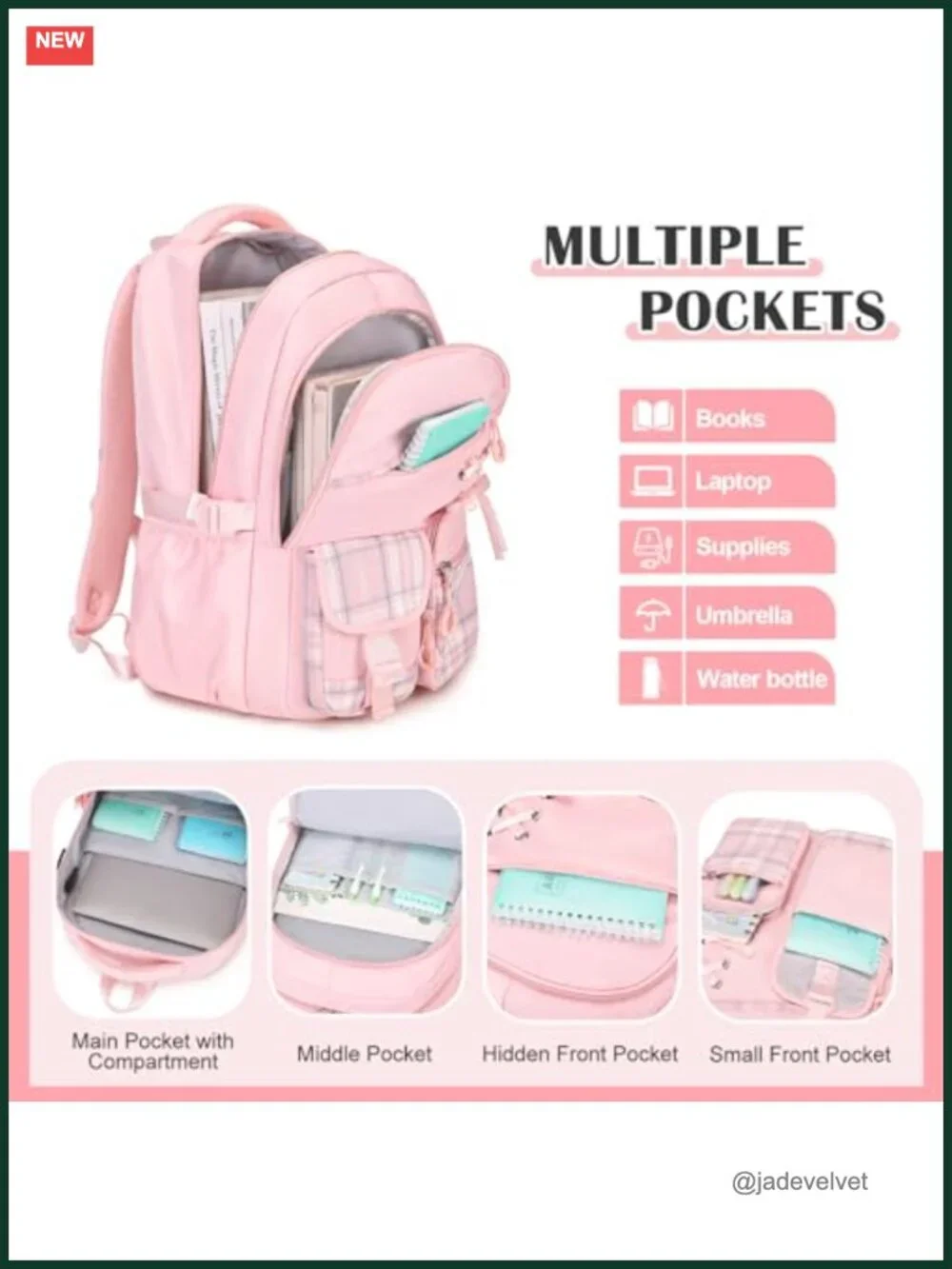 3-Piece Girls Backpack Set with Lunch Bag & Pencil Pouch Plaid School Backpack